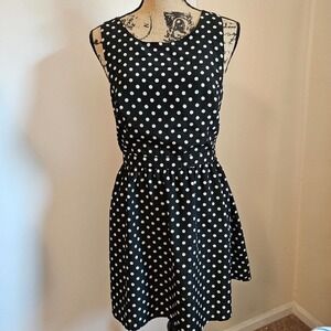 Jeuvre Black White Polka-dot Dress Criss-cross Cut-out Back Size XS-S